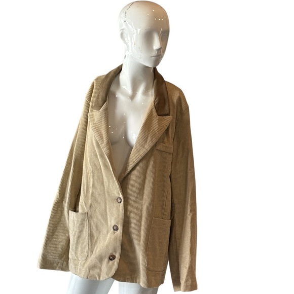 POL Clothing Mocha Beige Corduroy Blazer with Contrasting Brown Collar Size M - Picture 7 of 15